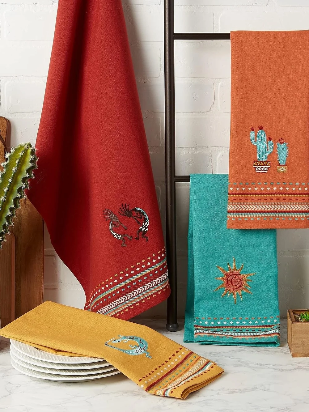 DII Tabletop Southwest Hacienda Stripe Dishtowel Set – 4-Piece, 18x28, Assorted